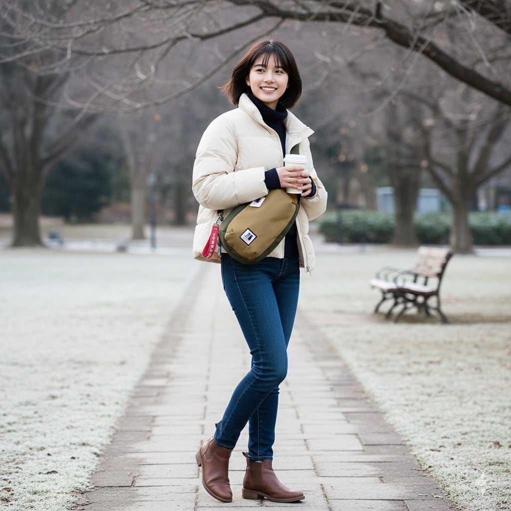 撥水加工素材】縦型ボディバッグ マスタードカーキ Anne of Black