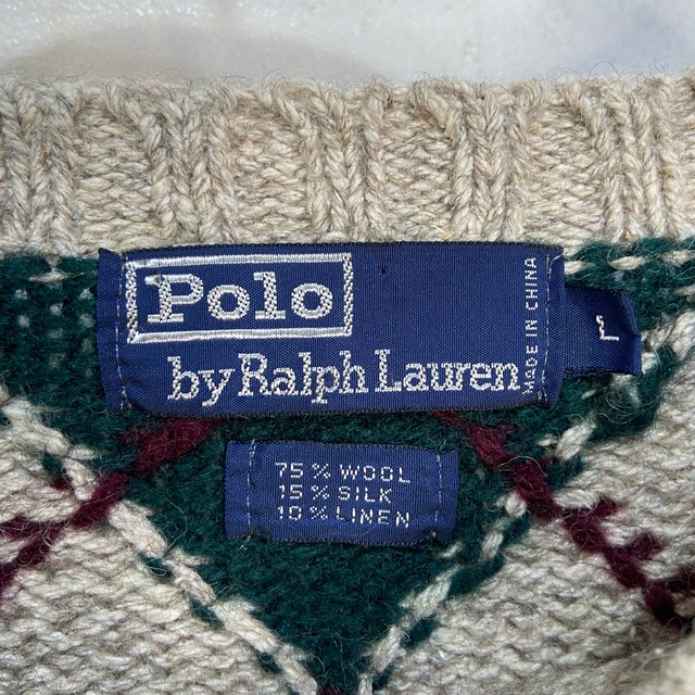 90s Ralph Lauren アーガイル柄セーター ウール シルク リネン