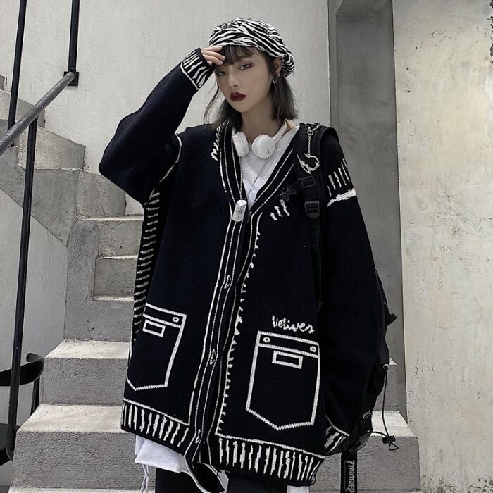 ロングルーズカーディガンセーター レディースVネックスタイルコート かわいい ケッペル23830961449