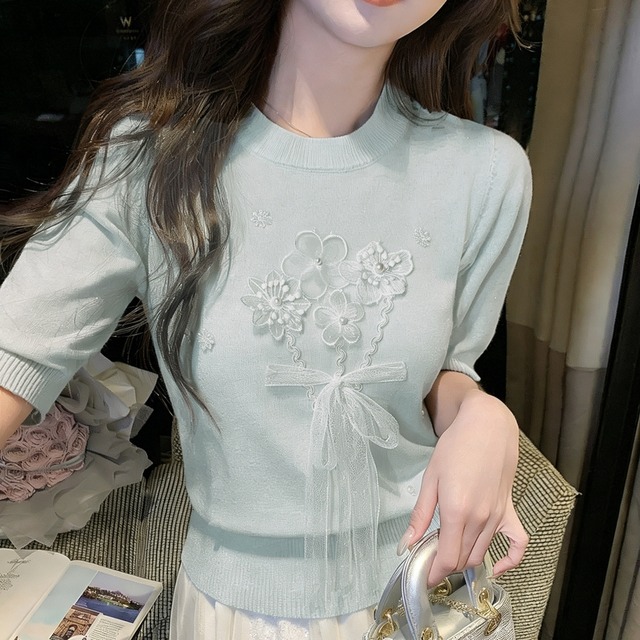 フローラルチュールモチーフリボンニット 00491