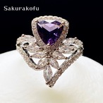 D151 レディース リング 指輪 クラウン ティアラ デザインリング アメジスト ジルコニア フリーサイズ シルバーリング アクセサリー