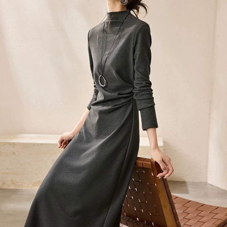 長袖 Aライン ミモレ丈 ワンピース YH9826