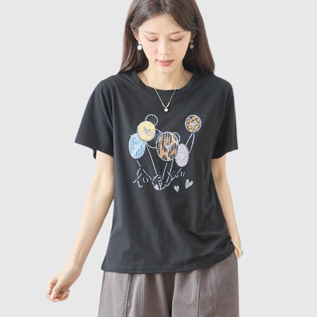 TRUBE キラキラ風船デザインTシャツ【M~L】ブラック