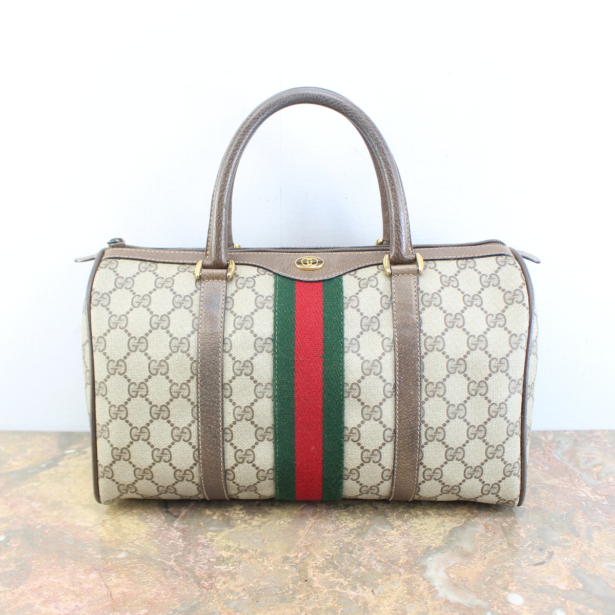 OLD GUCCI SHERRY LINE GG PATTERNED MINI BOSTON SHOULDER BAG MADE 
