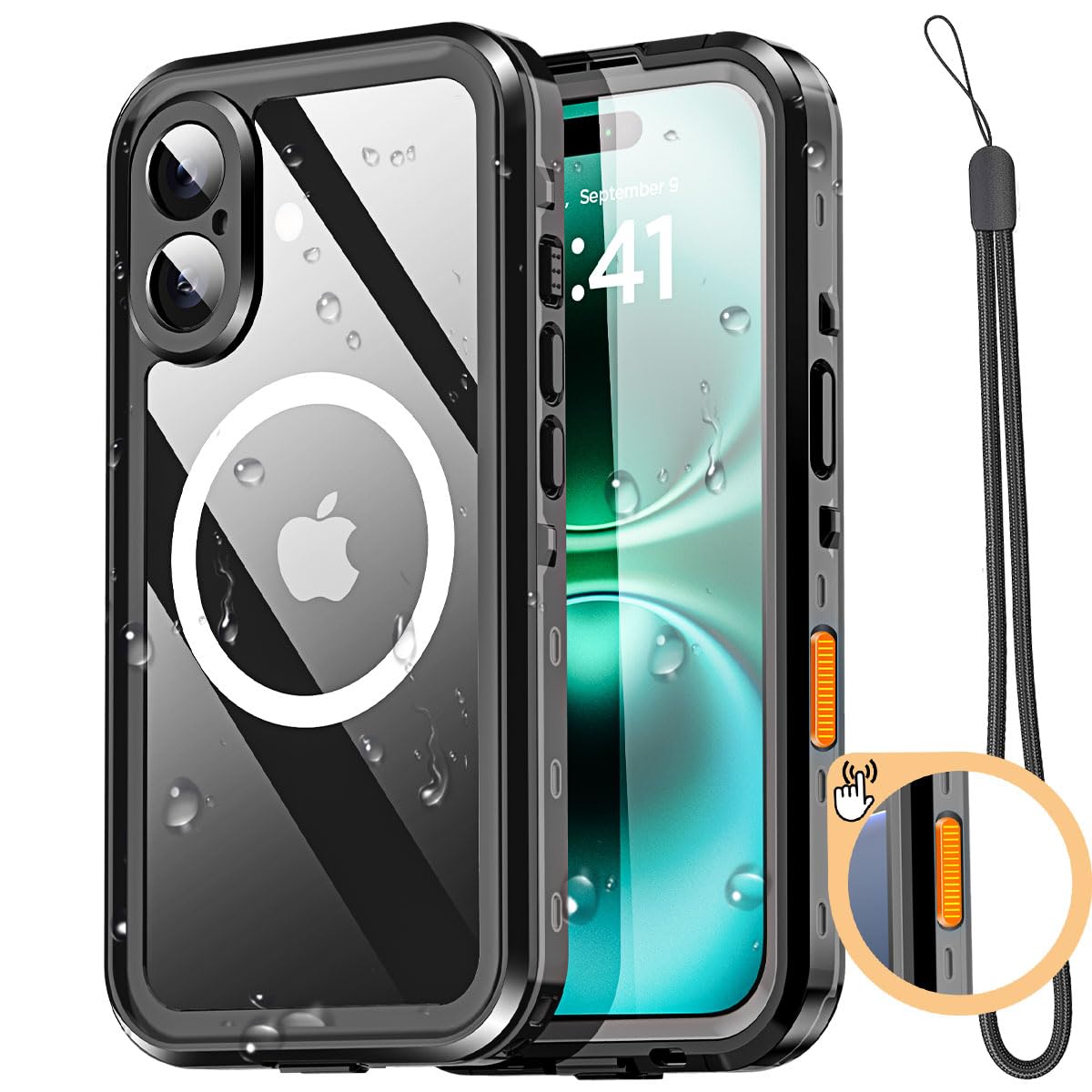 【新着特価】AICase 防水ケース iPhone 16 対応 MagSafe 防雪、防塵、耐衝撃、IP68 認定 全身保護 完全密閉 水中カバー ブラック