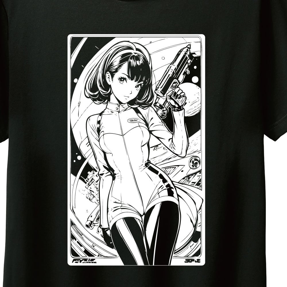 全5色/XXL] レトロアニメ Tシャツ 黒 80s 90s SF アニメ風 ポスター風
