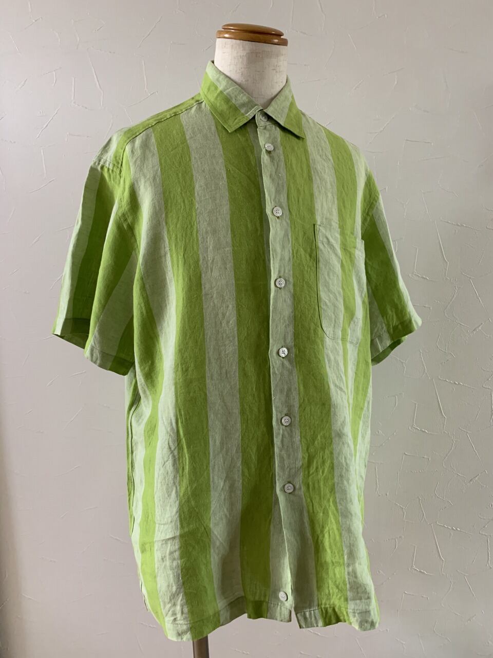 1980～90's Linen Stripe Short Sleeve Shirt "Christian Dior"