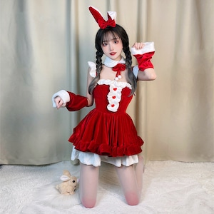 【7点セット】クリスマ 大人可愛い セクシー サンタ服 コスプレ レース リボン XH2-FMS-T026
