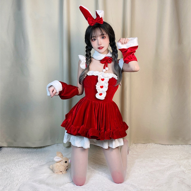 【7点セット】クリスマ 大人可愛い セクシー サンタ服 コスプレ レース リボン XH2-FMS-T026