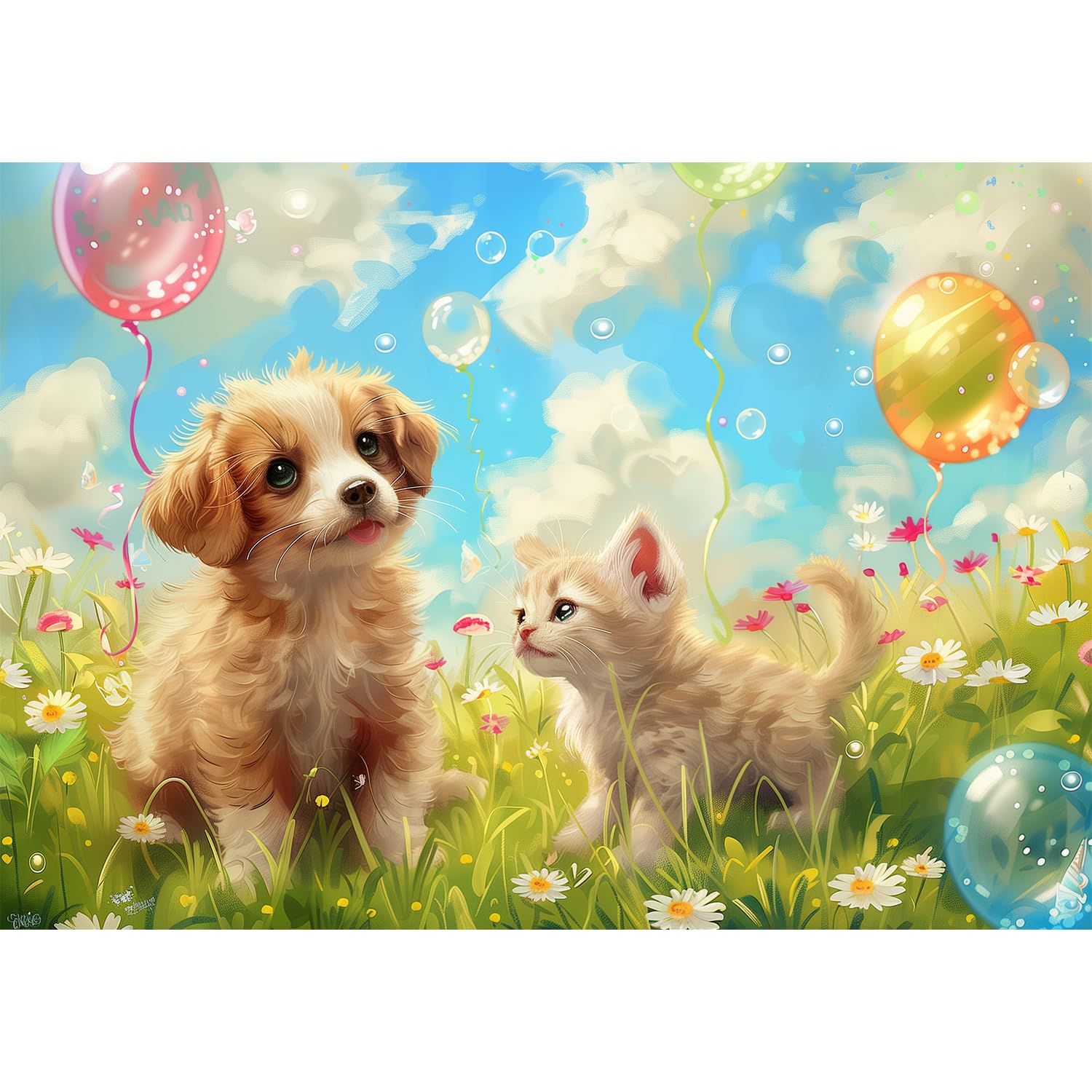 【在庫のみ】MISITU ジグソーパズル 100ピース ラージピース パズル 風景 絵画 猫 犬 ペット 動物 かわいい プレゼント 贈り物 誕生日 記念日 祝い クリスマス おしゃれ インテリア 子猫と子犬 (28.8 x 41 cm)