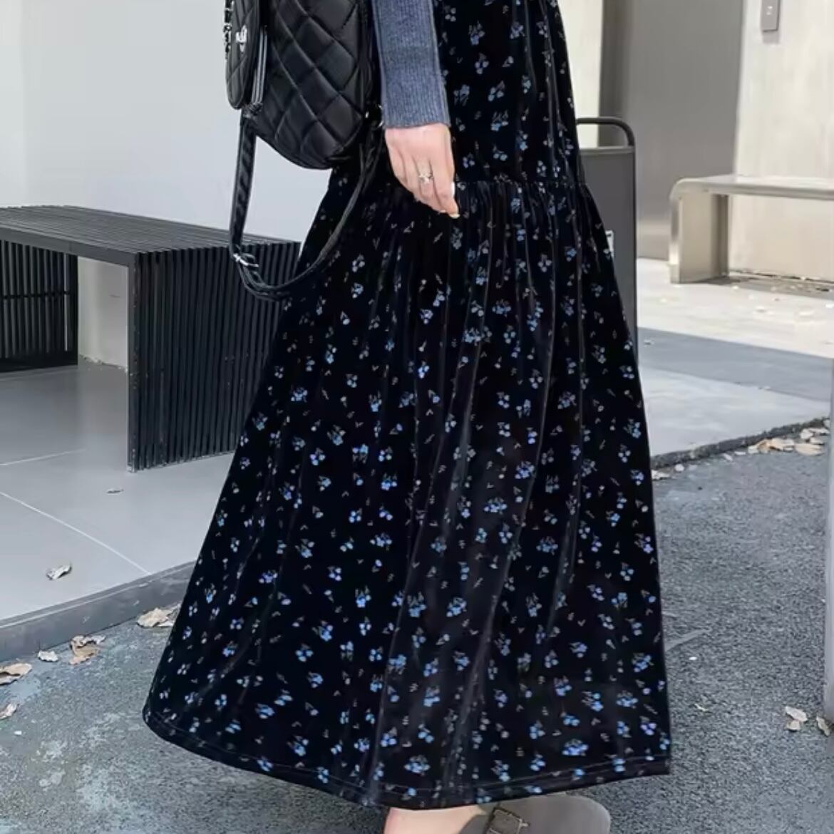 flower velor long skirt