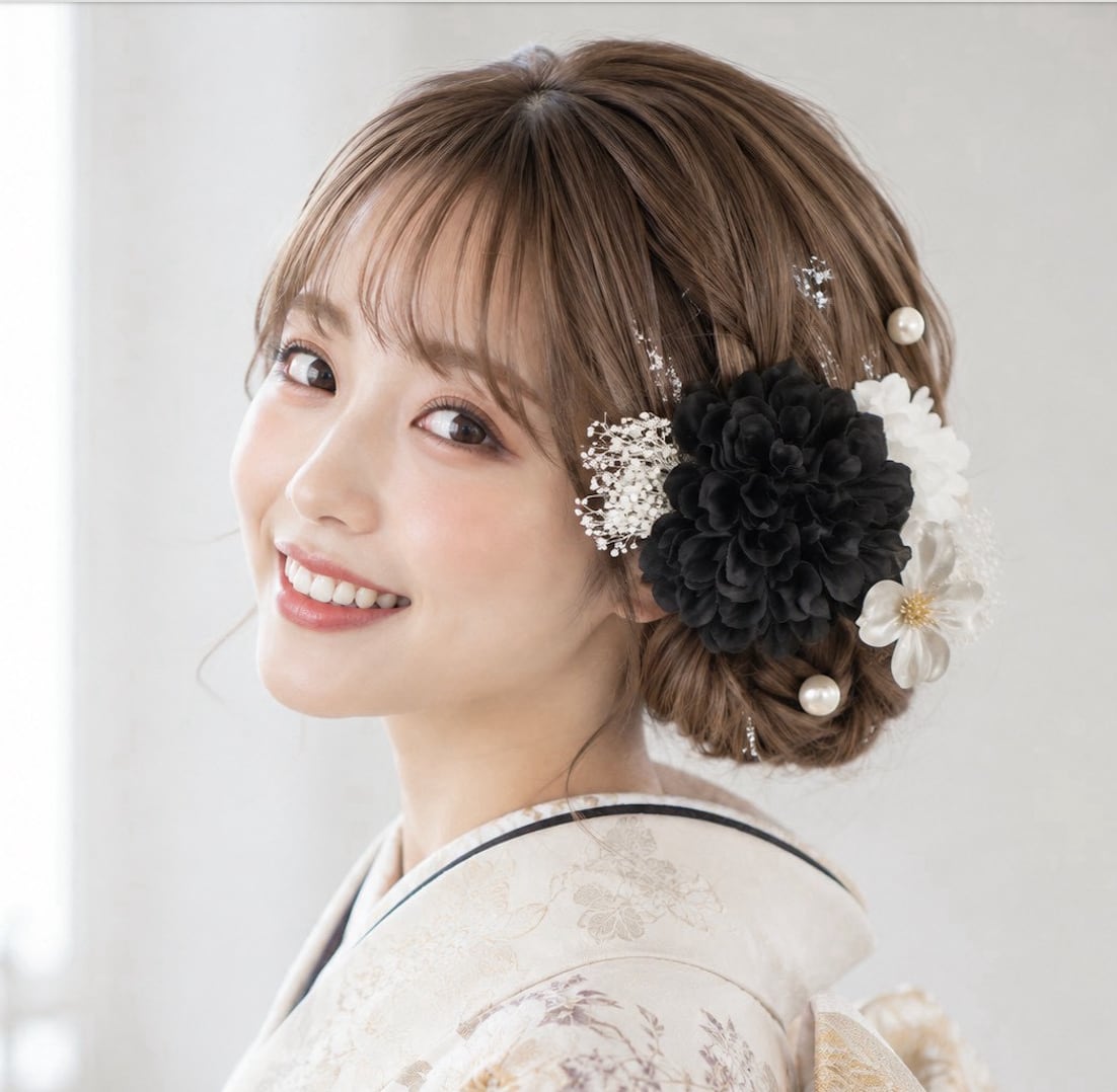 A361 ダリア 黒 ドライフラワー 髪飾り 卒業式 袴 成人式 振袖 結婚式 和装