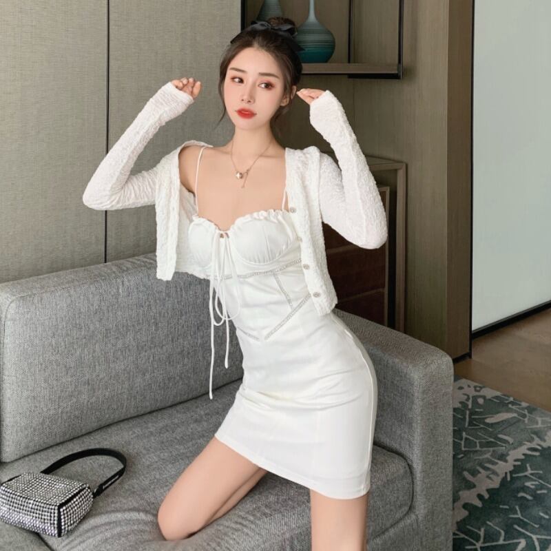 サマースリムドレス カーディガン 夏物 ハンチェンe14716089856