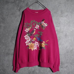 Wine red bird floral print sweat