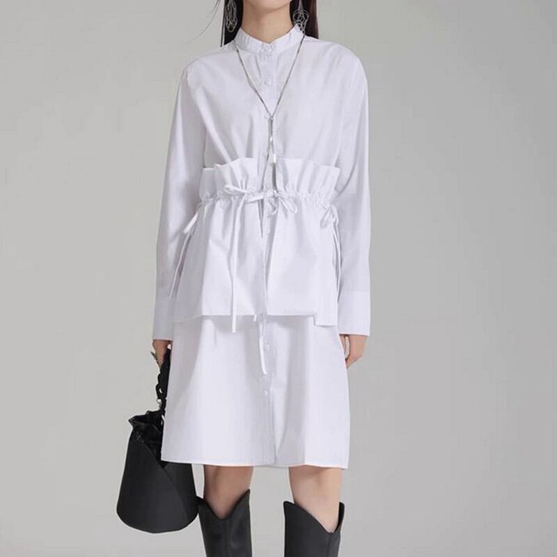 スリムシャツロングワンピース A0079