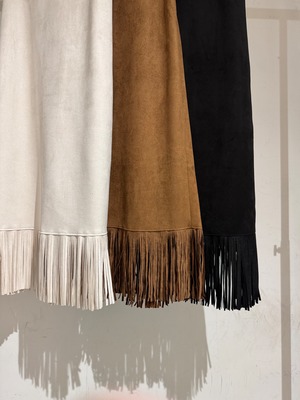 suede like fringe straight skirt