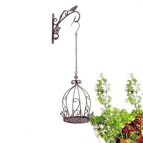 フラワースタンド プラントホルダー 吊り下げ アイアン 園芸ラック 観葉植物 植木鉢 手すり ハンギングバスケット 屋外 鉢置き ベランダ バルコニー 家庭菜園 3色 ホワイト ブラウン グリーン