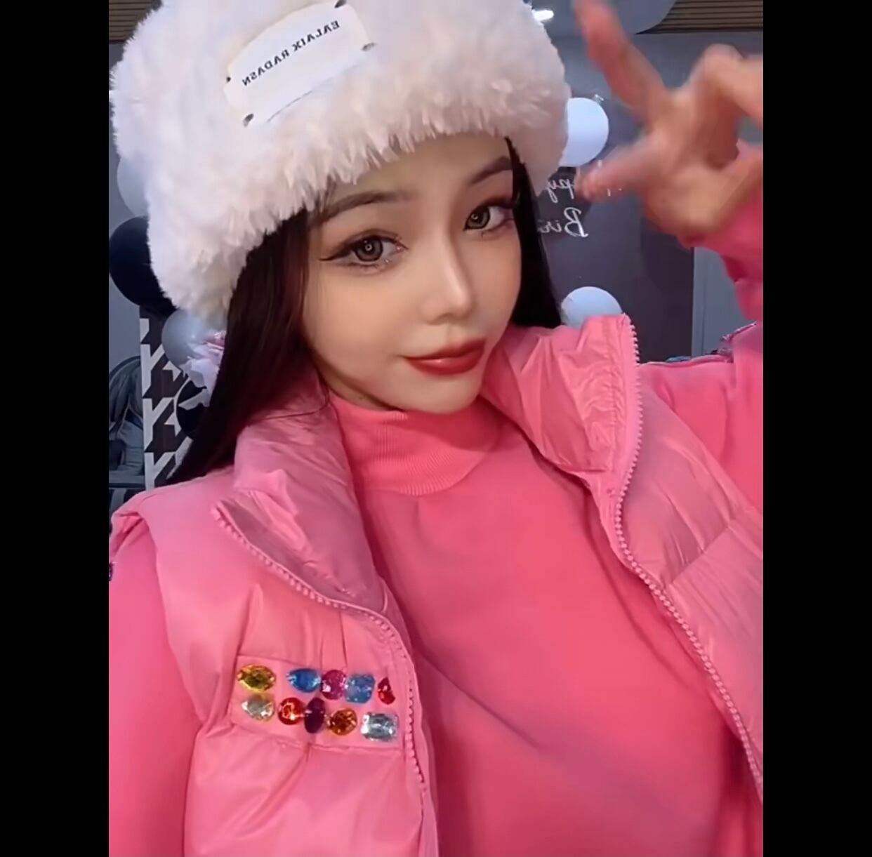 白】スウェット パーカー ブラウス デコレーション ハイネック ピンク