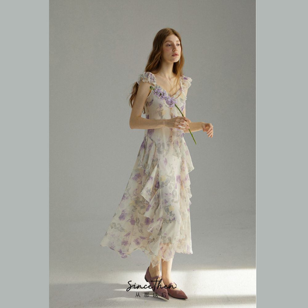 薄紫 フリル付き フレアドレス 薄紫 フリル付き フレアドレス