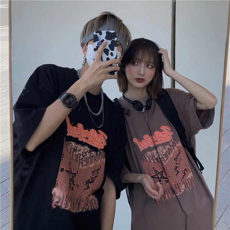 送料無料】KOREA ルーズオーバーサイズTシャツ メンズレディース