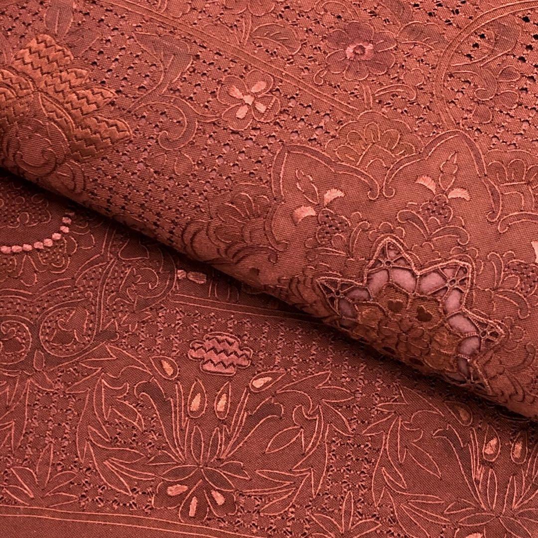 刺繍　袋帯　茶色
