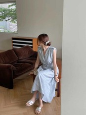 シャツボタンノースリーブワンピ_061086