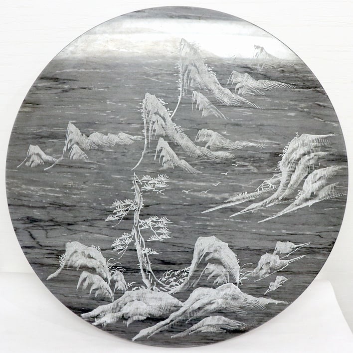 円型・石板・山水画・飾り・No.180917-04・梱包サイズ140