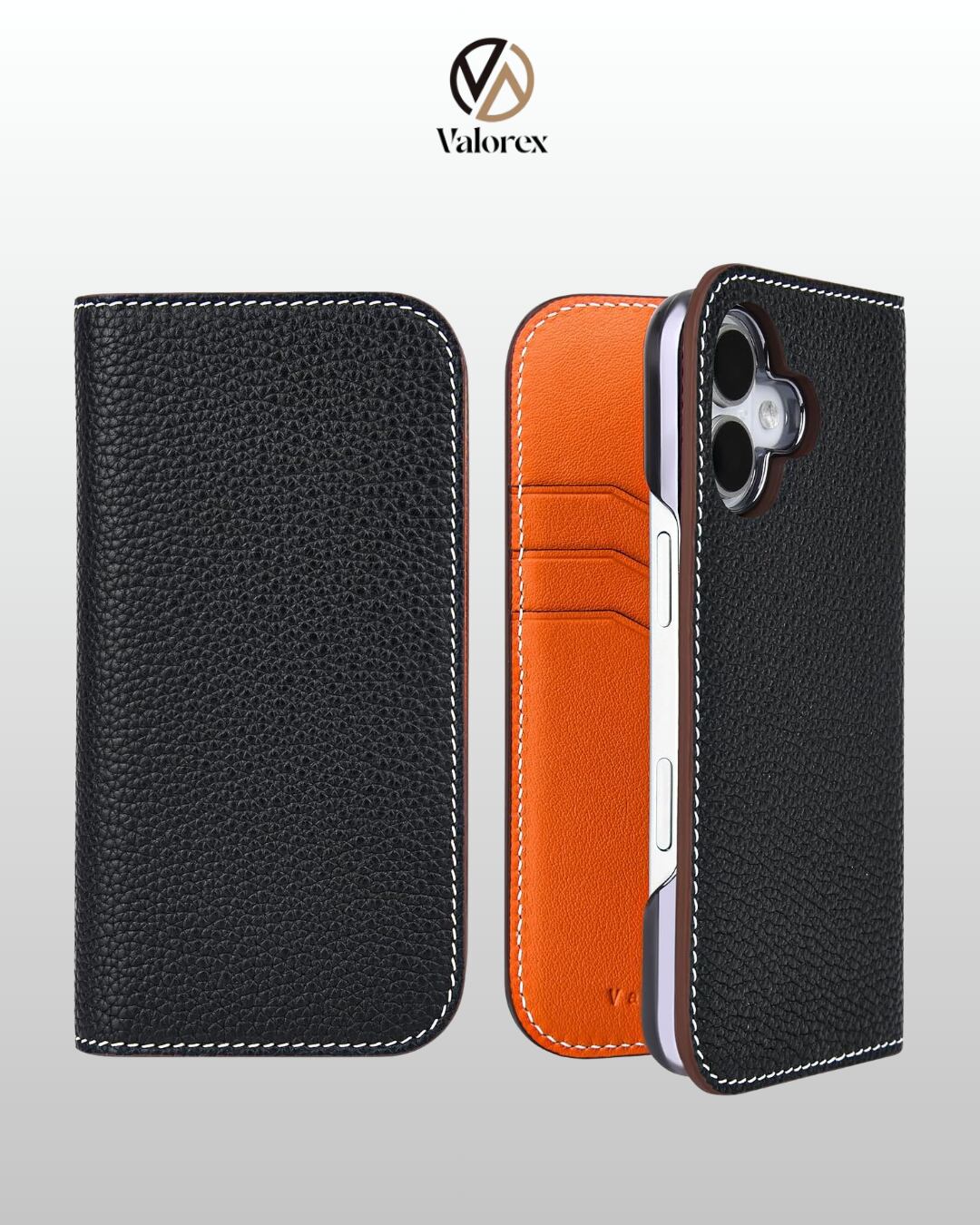 【iPhone 17シリーズ】手帳型ケース トゴレザー ブラック×オレンジ