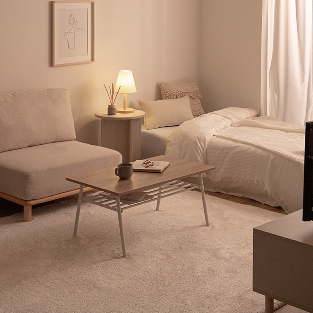 棚付き センターテーブル 幅80cm