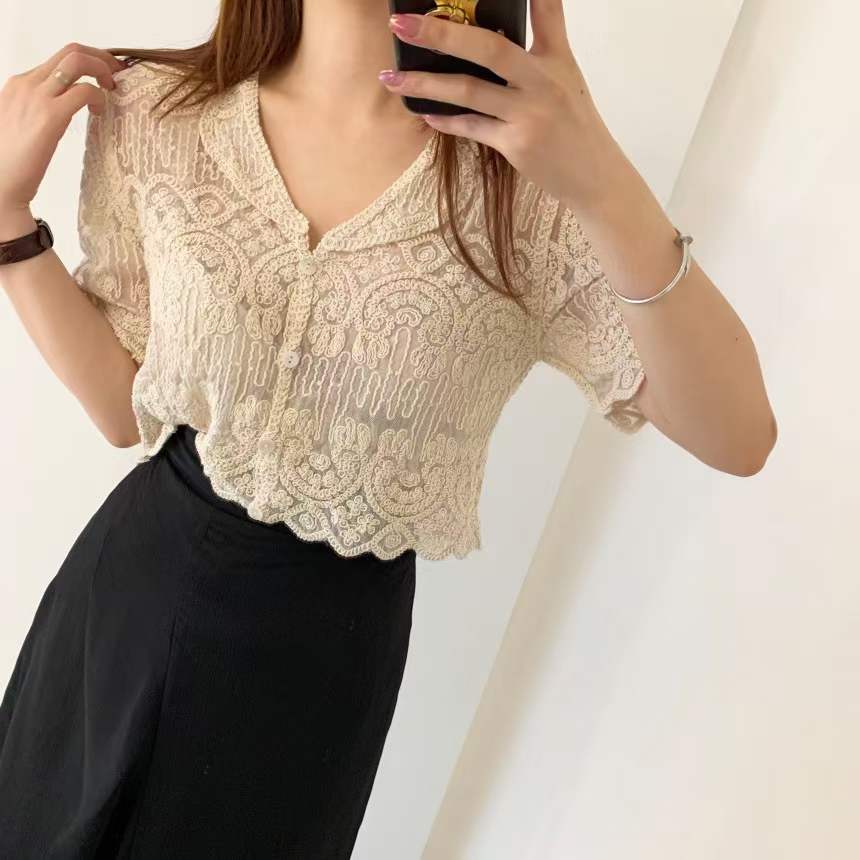 レース半袖トップス　AJ1079-1110