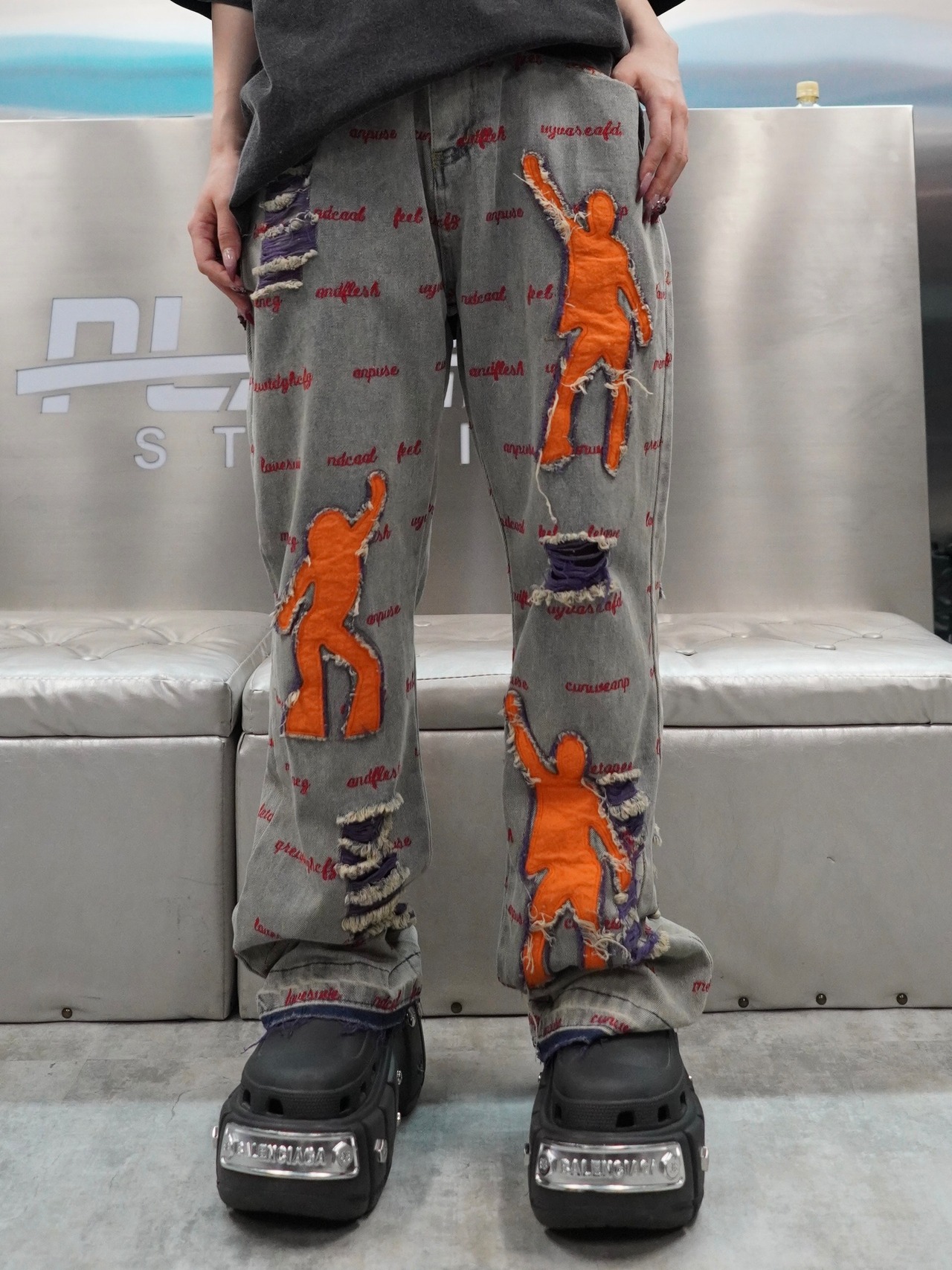 【PLANET STUDIO】embroiery design denim pants