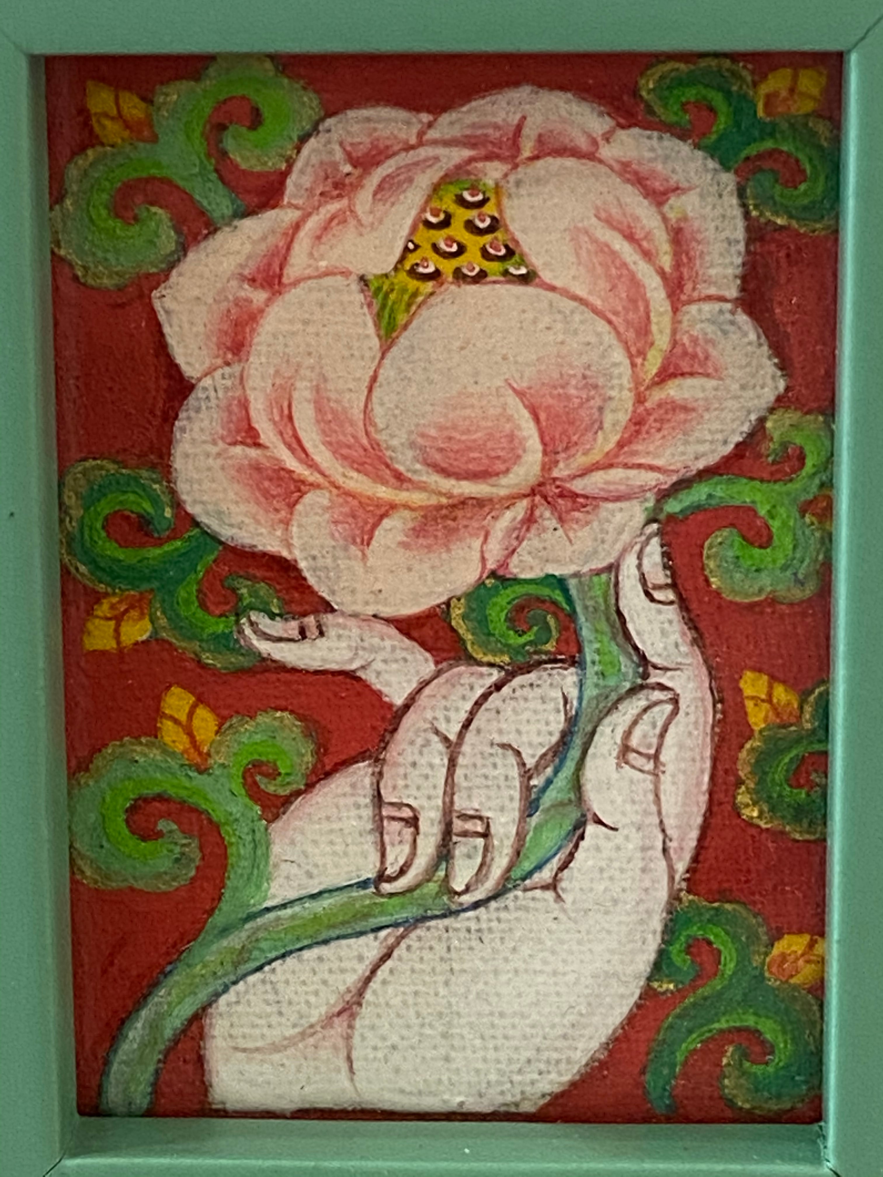 原画 チベット仏画技法 蓮と手 | オリジナルアートショップ Tobarier