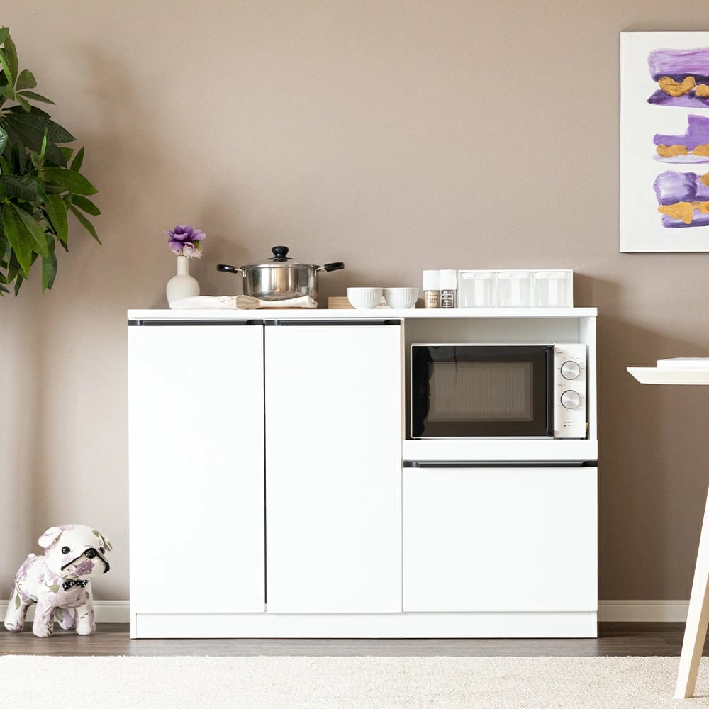 キッチンカウンター 完成品 食器棚 モダン 幅120cm セラミック調