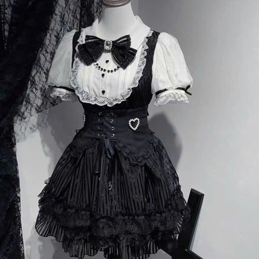 サブカル系地雷 天使と悪魔 甘辛MIX ワンピース レースアップ