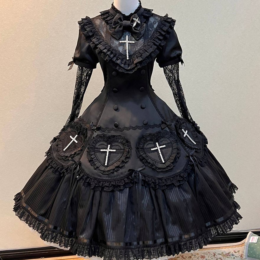 ゴスロリ ヘッドドレス フリルボンネット×十字架モチーフ｜WithU