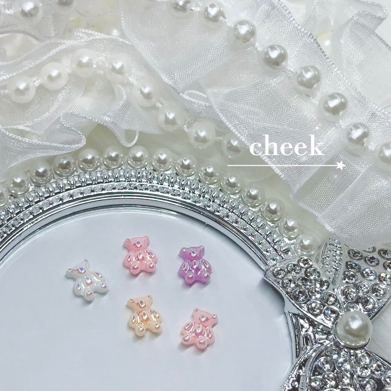 パールリボンパーツ　　5個 ネイルパーツ パールカラーリボン 5個入り | cheekgel