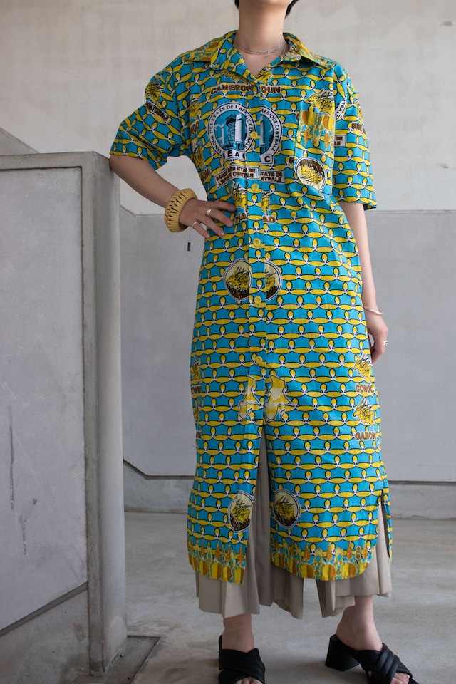 1980-90s African batik shirt onepiece