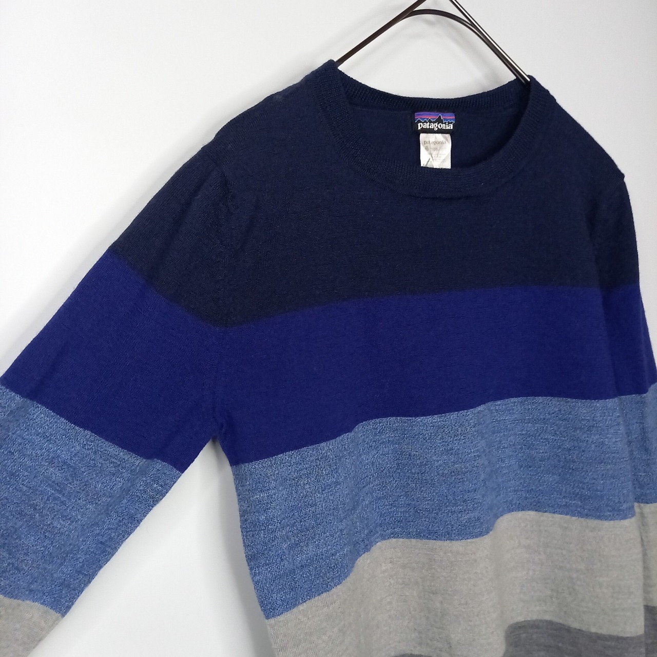 パタゴニア　メリノウール　ニット　セーター　薄手　ロンT　ボーダー　ネイビー　S