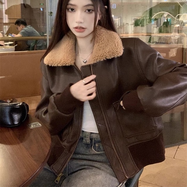 フェイクレザー ジャケット 襟ボア レディース 韓国 ファッション 