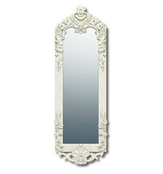 鏡 ミラー 白 アンティーク 調  29cm×96cm ゴージャス  白 ホワイト 掛け鏡 お洒落 インテリア 壁掛け鏡 ウォールミラー