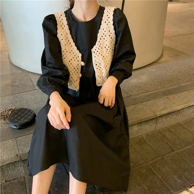 【MumuIns 】 人気2点セットアップ　ワンピース+編みジャケット　A0550