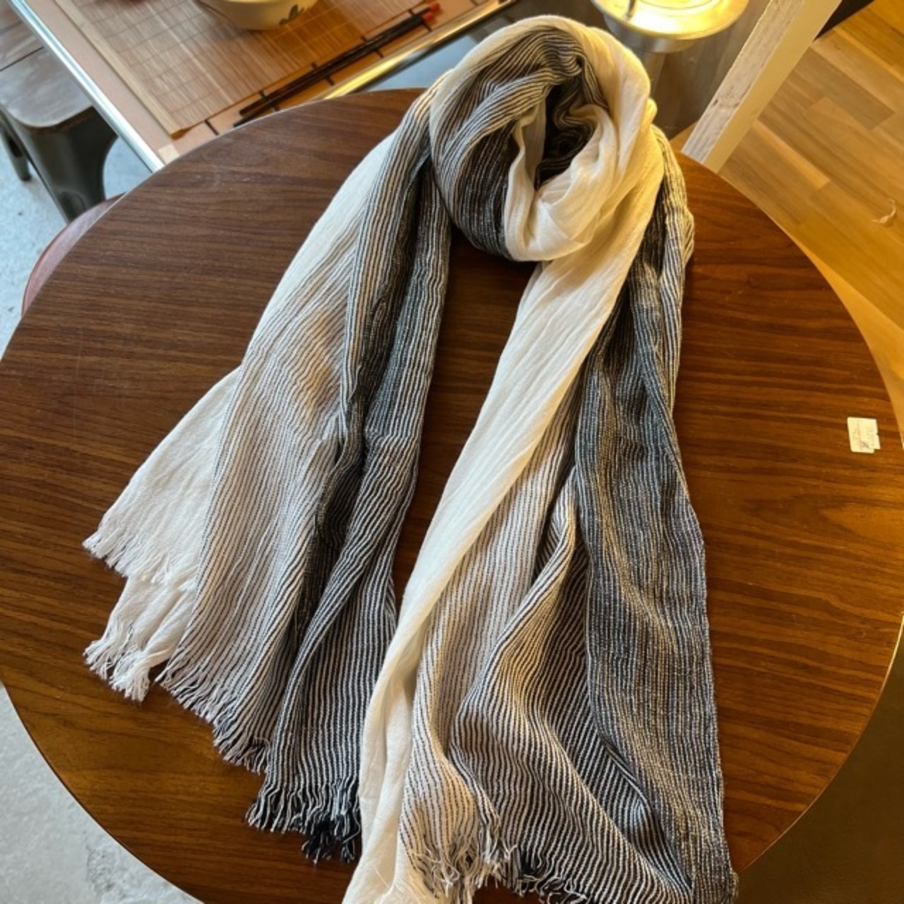 TOPANGA Accessory　Cotton & Linen Scarf コットン＆リネンスカーフ　グラデーションストライプ　ホワイト　scarf　スカーフ　