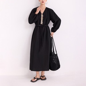 2wayVネックシェルレースロングドレス  No.6067