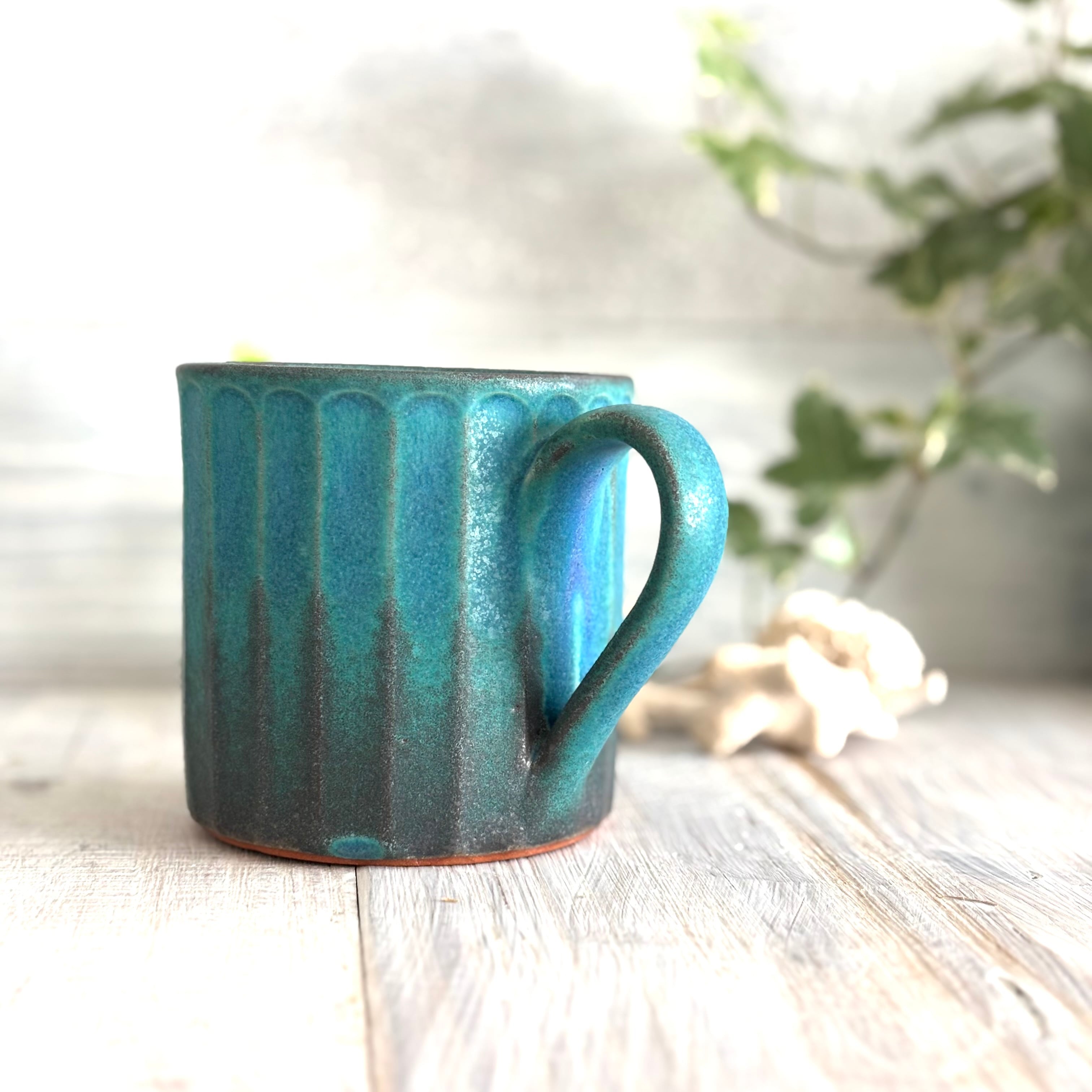 シャビーターコイズ スクエアマグカップ | Blue Pottery