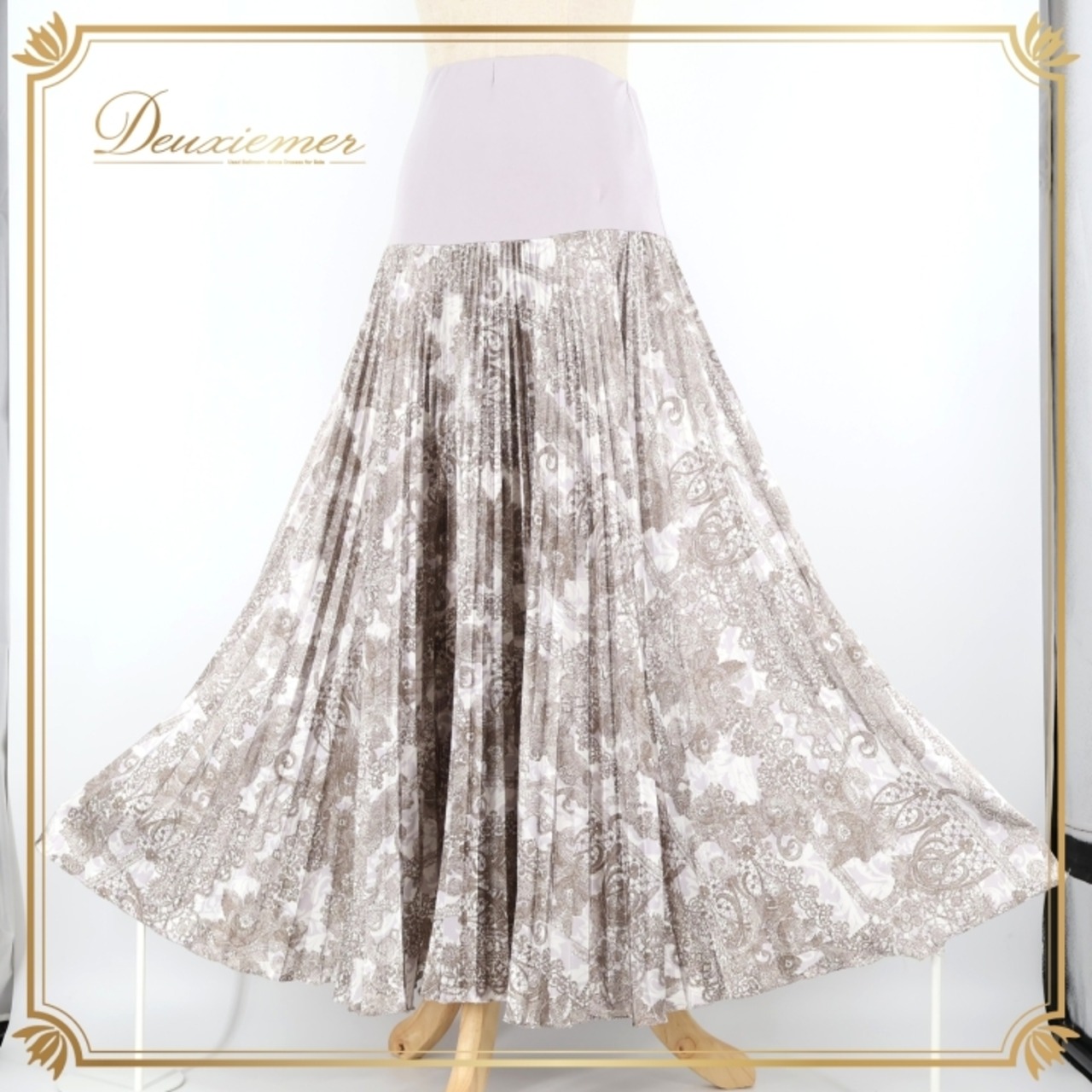 社交ダンス 衣装 スカート パープル系 チャコットロイヤルダンス Chacott ROYAL DANCE プリーツ 紫 茶 淡い レッスン 練習 上品 光沢 高級感 華やか かわいい 柄 花 ダンス衣装 ストレッチ 伸縮 日本製 スタンダード ブラウン系