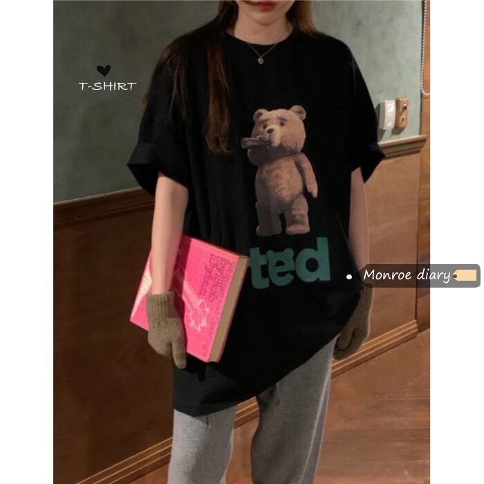 ブラックTシャツ シャツ ルーズカジュアルスプリングスタイルトップス 春物 モンロー17244901407