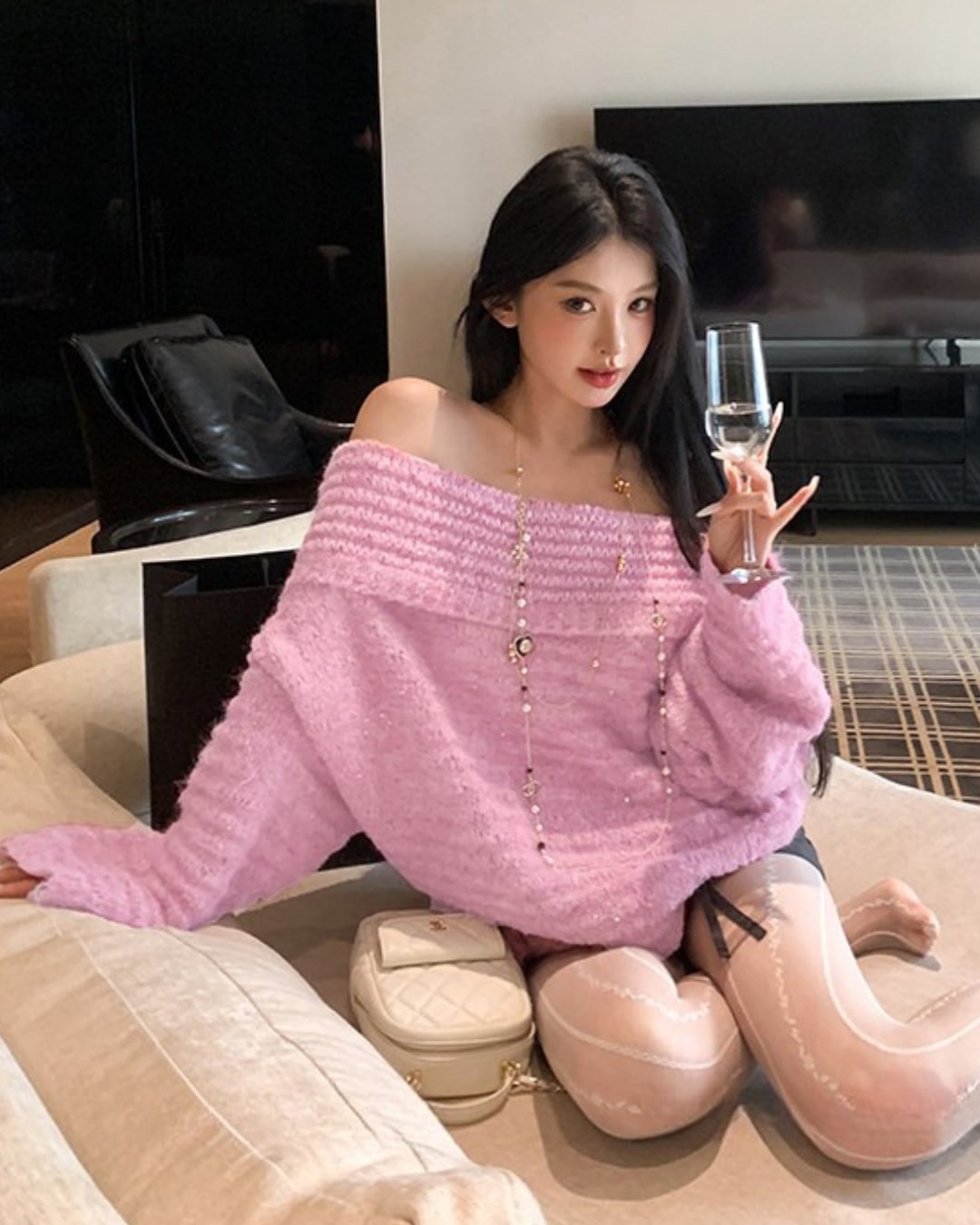 オフショルダーニットセーター l5271