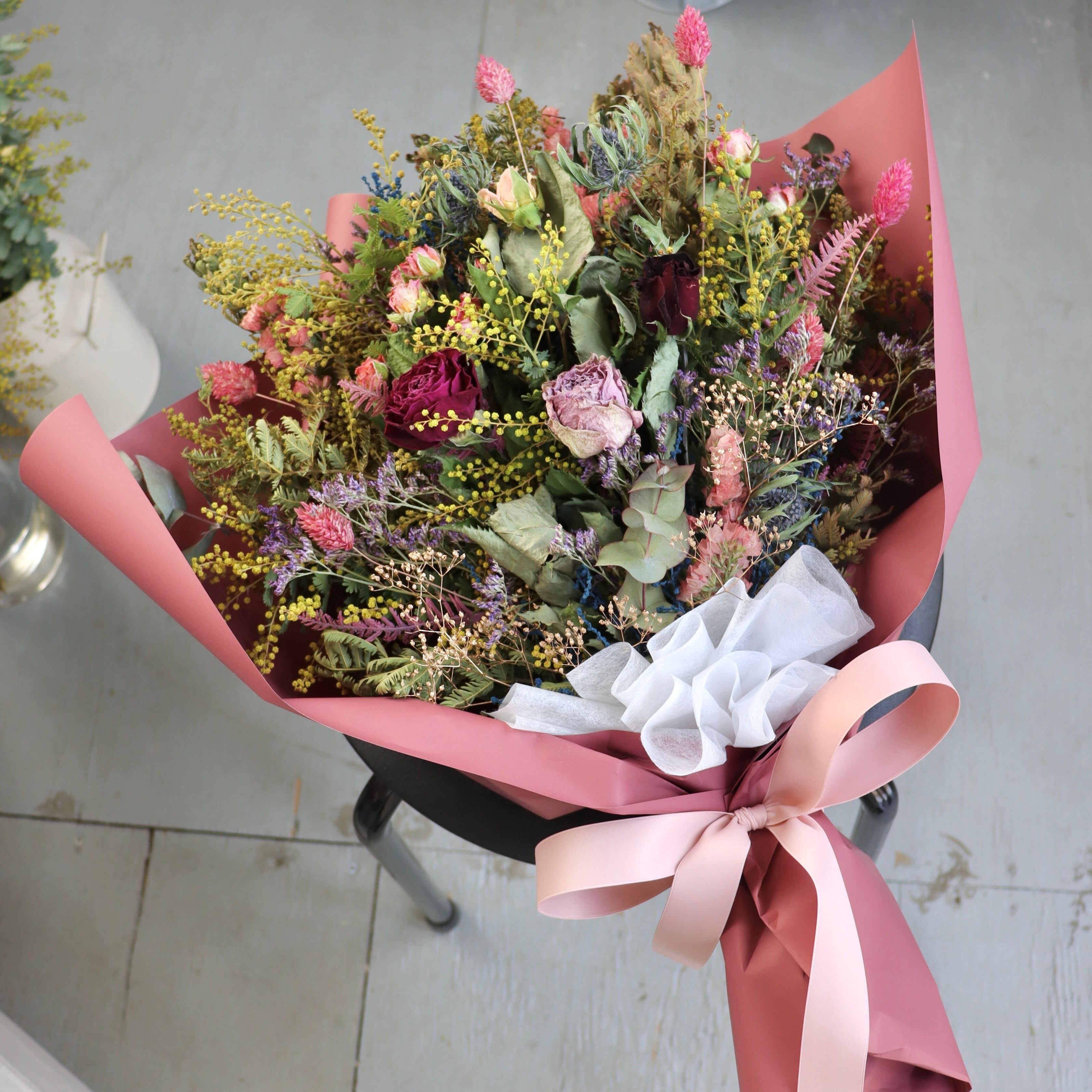 ドライフラワーの花束・花瓶付き＊ギフト・お祝い・大きな花束　贈り物　開店祝い 15bbe8f14d613a54ab642e7b30cbeb
