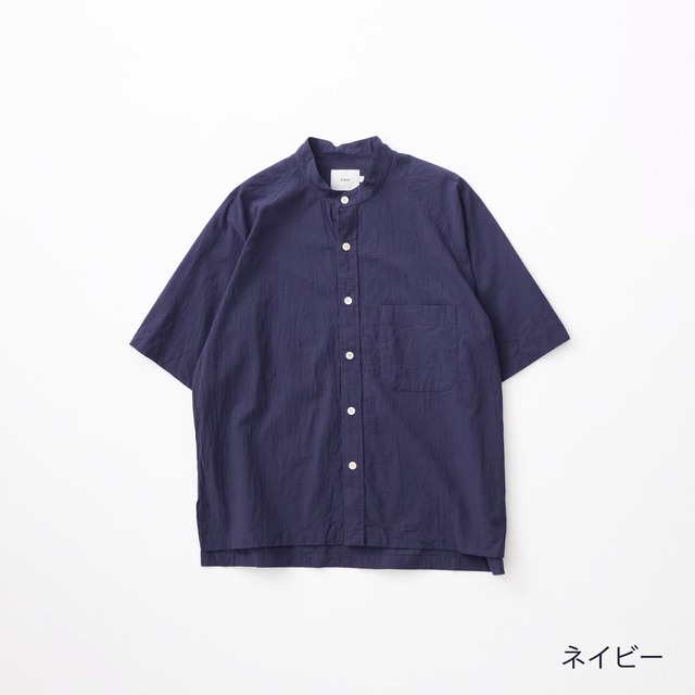 リネン RINEN  80/1+50/1強撚平織 半袖ラグランスタンドカラーシャツ(R39508)全4色