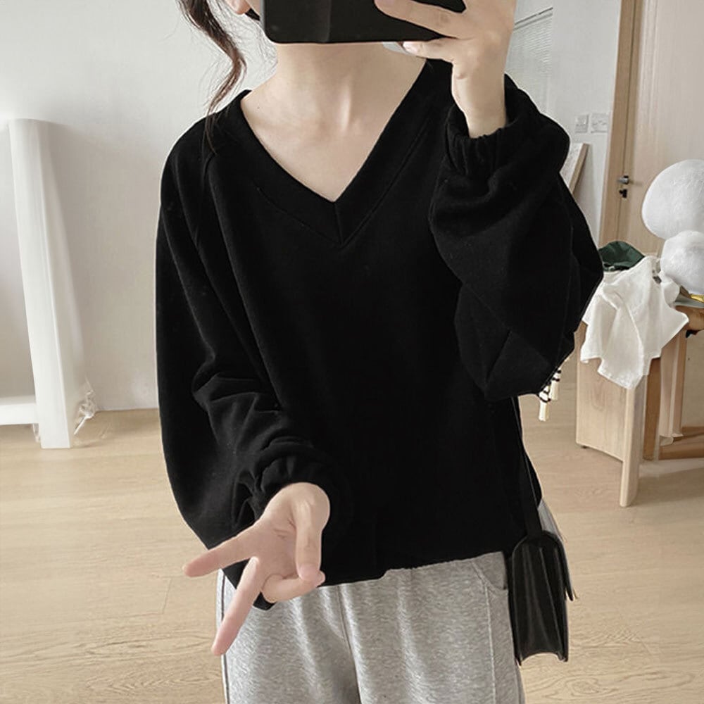 Vネック Tシャツ レディース 春秋 トップス 韓国 ゆったり 大人